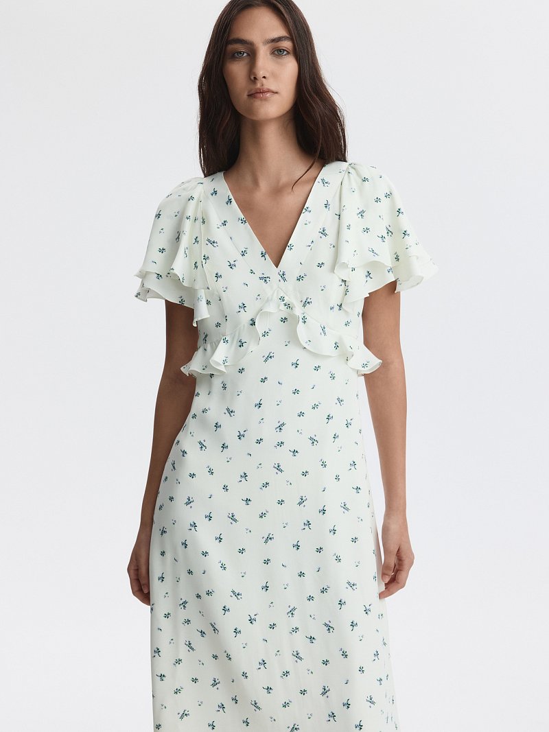 Атласное платье в цветочек (Р158)