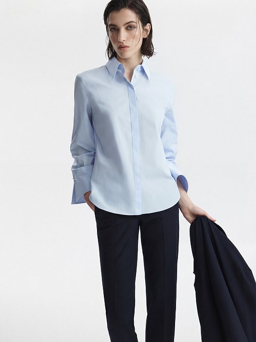 Рубашка из хлопка с расклешенными манжетами: фото №7