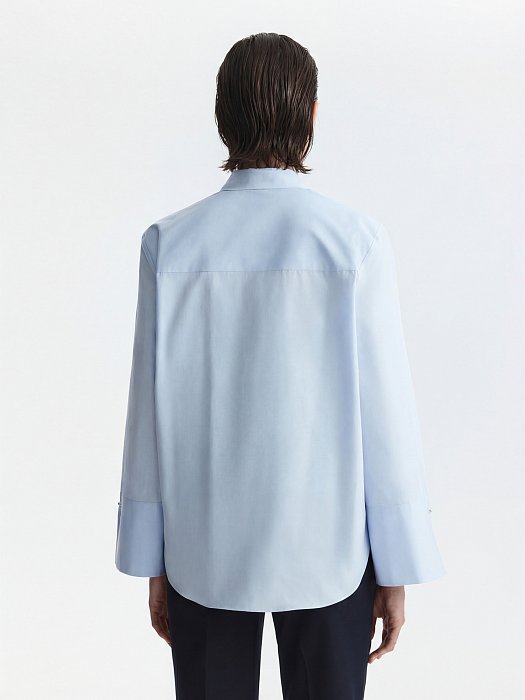 Рубашка из хлопка с расклешенными манжетами: фото №5