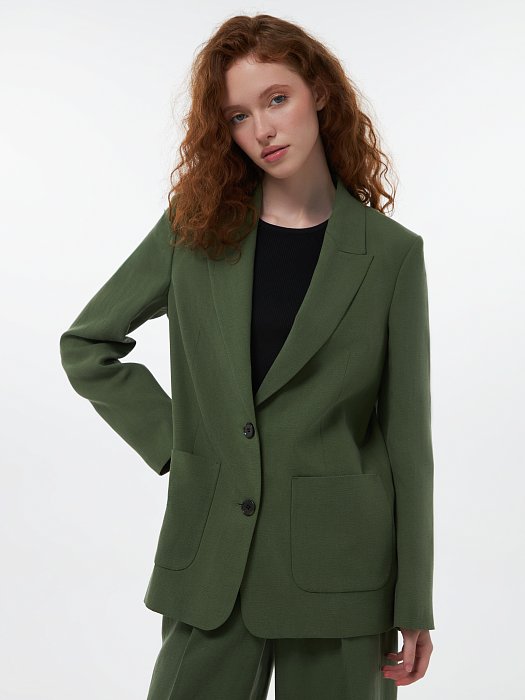 Однобортный жакет со льном (Р158): фото №2