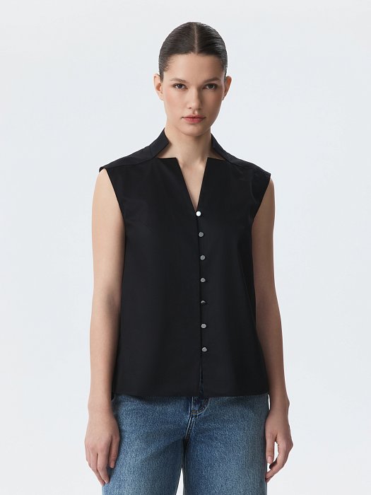 Хлопковая блуза без рукавов: фото №3